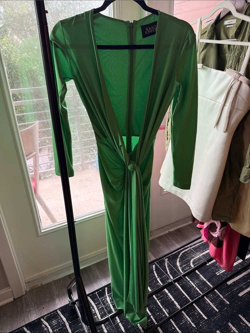 Solace London Emerald Green Knot-Front Long Sleeve Dress